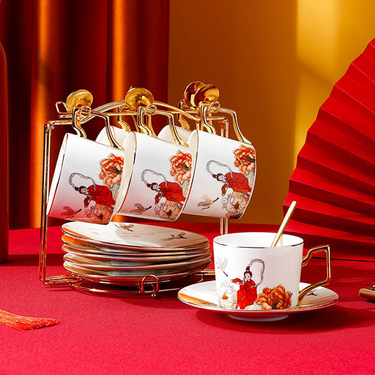 Juego de Taza y Platillo de Cerámica para Té de la Tarde Estilo Chino - Image 4