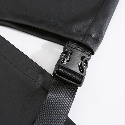 Pantalones de Cuero Talle Alto Rectos con Detalles Perforados Desmontables - Image 9