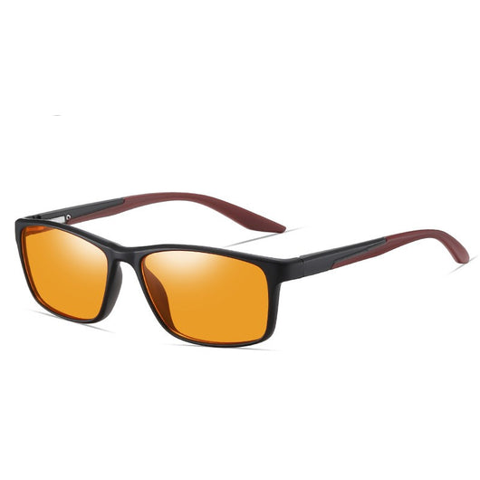 Matte black retro square frame anti-blue light glasses with orange lenses and gray temple accents. - Image 8