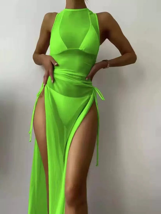 Traje de Baño Tres Piezas con Malla y Abertura Lateral - Image 7