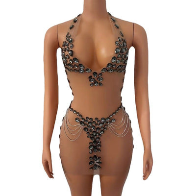 Vestido Elegante Transparente con Cristales Brillantes - Image 6