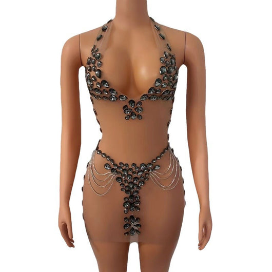 Vestido Elegante Transparente con Cristales Brillantes - Image 6
