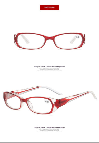 Red and clear retro full-frame reading glasses with blue light blocking lenses and a +2.00 prescription. - Image 8