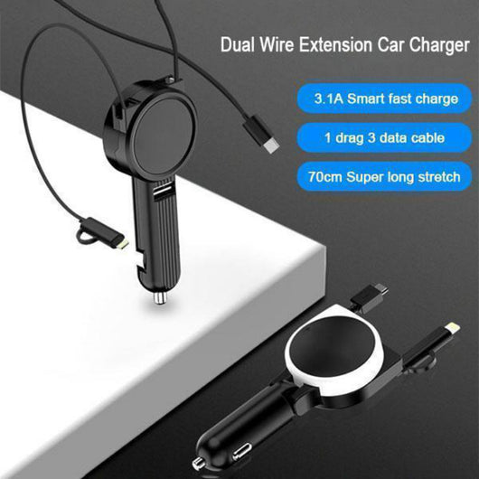 Cargador de Auto 3 en 1 Compatible con Apple - Cable de Datos y Encendedor - Image 12