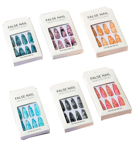 Uñas Postizas Largas con Patrón Mármol y Acabado Brillante Estilo Europeo - Image 24