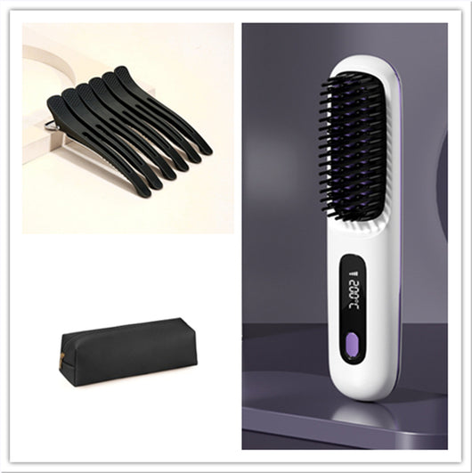Plancha Alisadora 2 en 1 con Cepillo Alisador Inalámbrico de Calentamiento Rápido USB - Image 16