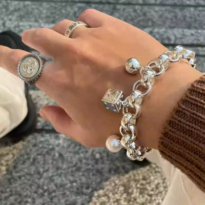 Pulsera de Plata Esterlina con Perla y Dados 8 Ball para Amantes Aventureros - Image 8