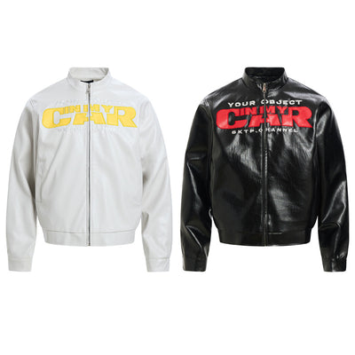 Chaqueta de Cuero PU Estilo Motociclista Americana con Parches