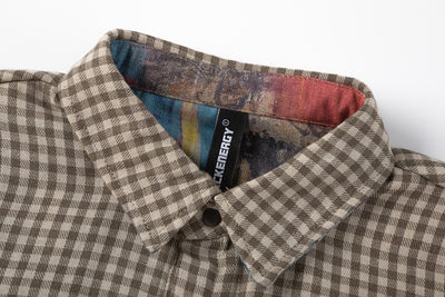 Camisa Corta de Hombre con Diseño Patchwork Cuadros y Graffiti Reversible - Image 16