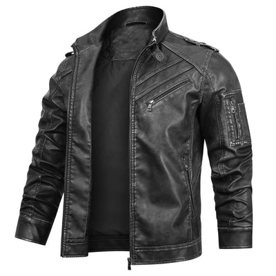 Chaqueta de Cuero Vintage para Hombre con Cuello Alzado y Desgaste Artesanal - Image 3