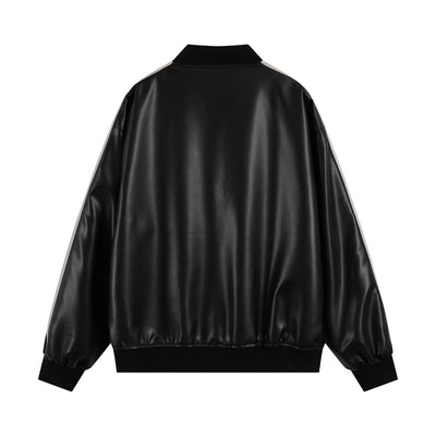 Abrigo de Cuero PU con Cuello Mao y Bordados en Contraste para Hombre - Image 2