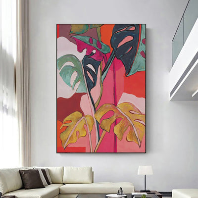 Cuadro Decorativo Pintura al Óleo Hojas de Plátano y Flores Moderno Retro - Image 4