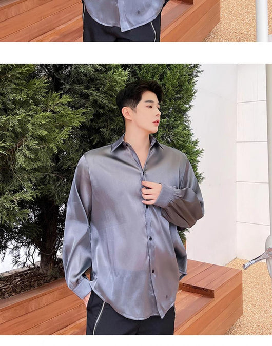 Camisa Suelta Elegante para Hombre - Tela Sedosa y Semitransparente - Image 11