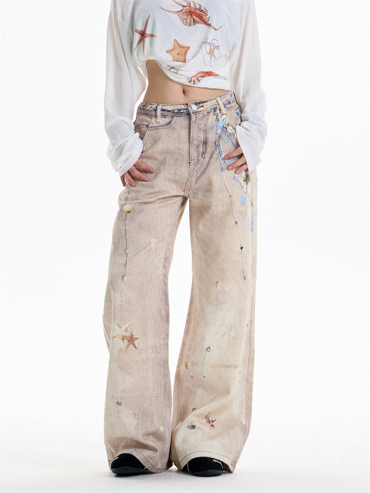 Pantalones Rectos Anchos Vintage con Estampado de Cadena para Mujer - Image 16