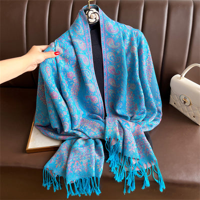 Chal de Lujo Ligero con Jacquard y Borlas de Cachemira - Image 7