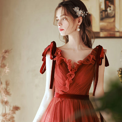 Vestido de Compromiso Rojo Elegante para Mujer - Image 4