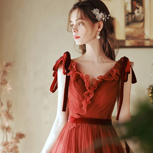 Vestido de Compromiso Rojo Elegante para Mujer - Image 4