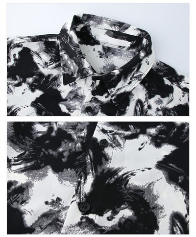 Camisa Suelta con Cuello Solapa y Estampado Tie-Dye en Tinta - Image 11