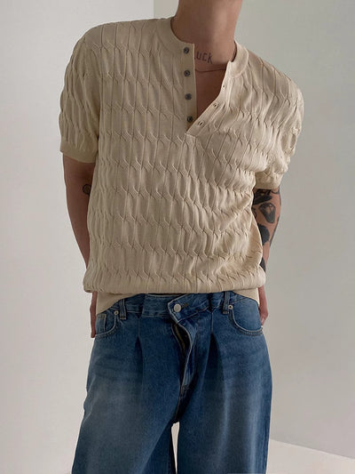 Camiseta Manga Corta Tejida de Algodón Hemp para Hombre - Cuello Estampado - Image 10