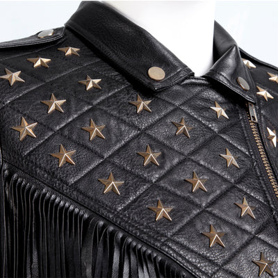 Chaqueta de Cuero para Mujer con Tachuelas Estrella y Borlas - Image 2