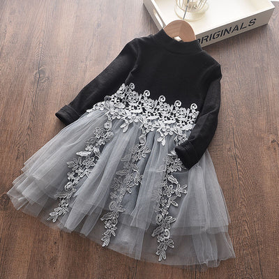 Vestido Niña Tejido Manga Larga con Falda Acampanada - Image 9