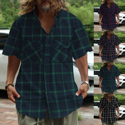 Camisa Casual de Cuadros Patchwork con Botones y Manga Corta - Image 15