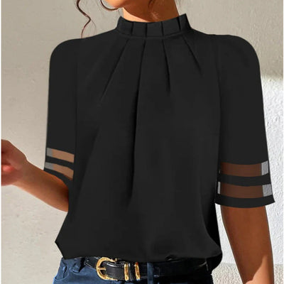Polera Cuello Alto Plisada Negro - Diseño Minimalista - Image 3