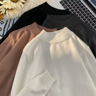 Suéter Mock Neck de Manga Larga Holgado para Hombre - Camiseta Base Casual - Image 13