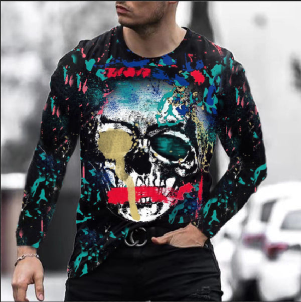 Camiseta Manga Larga Hombre Estampado Digital Calavera