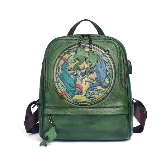 Mochila Vintage de Cuero con Doble Compartimento y Grabado Artesanal - Image 7
