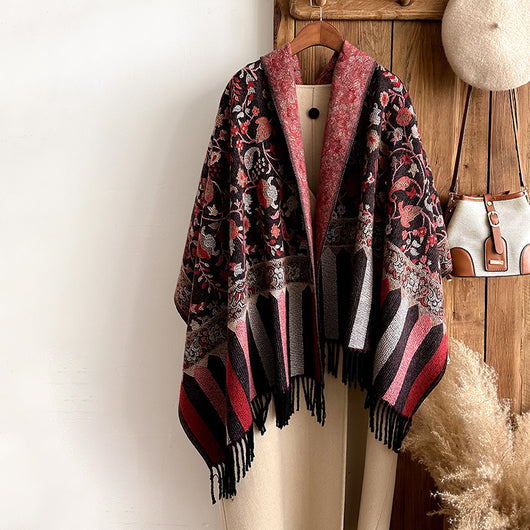Bufanda Étnica Otoño-Invierno con Flores y Borlas de Hilo Hilado - Image 19