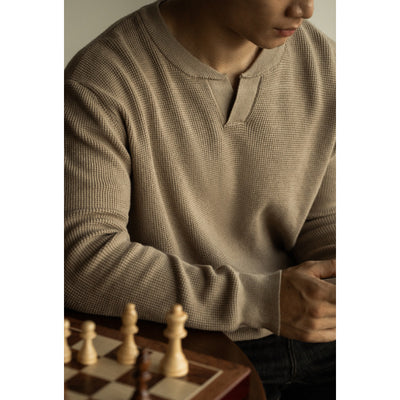 Suéter Henley Casual de Cuello V y Manga Larga para Hombre - Image 7
