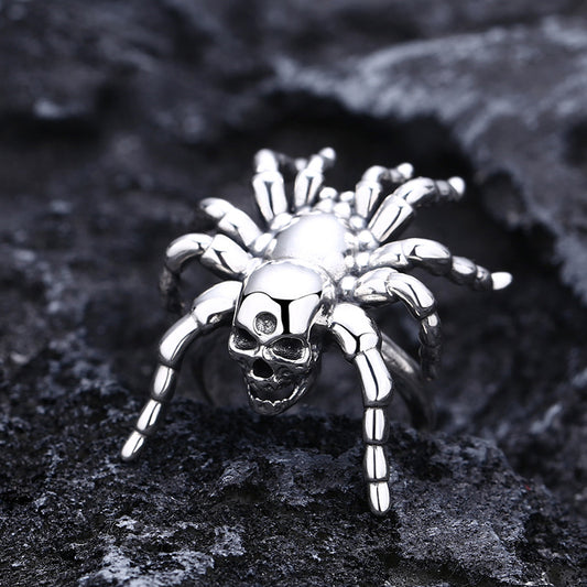 Anillo de Calavera Araña en Plata 925 Pulida