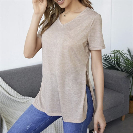 Blusa Casual con Escote V y Abertura Lateral - Image 3