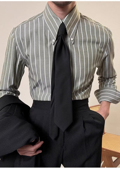 Camisa Casual Retro de Rayas Blancas para Hombre - Image 11