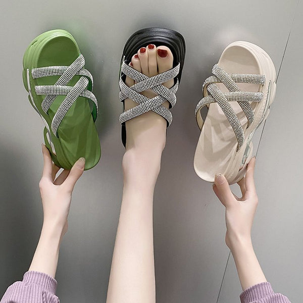 Pantuflas Elevadoras con Cristales y Tira Ancha
