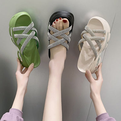 Pantuflas Elevadoras con Cristales y Tira Ancha
