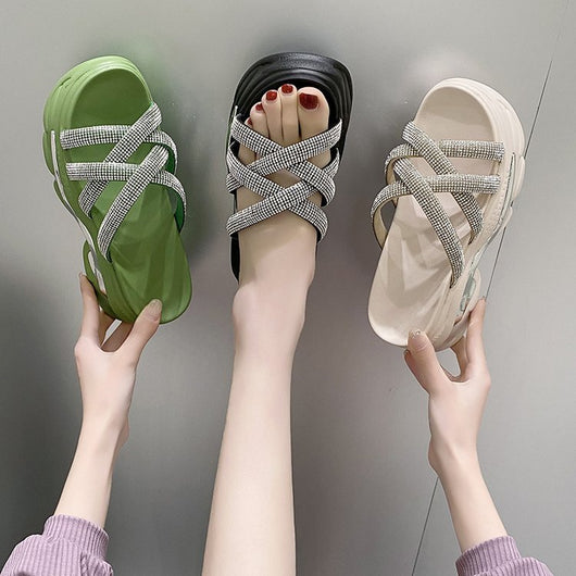Pantuflas Elevadoras con Cristales y Tira Ancha