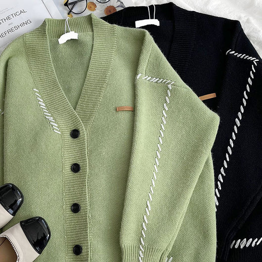 Cardigan Suéter Patchwork Oversize para Otoño e Invierno - Image 2