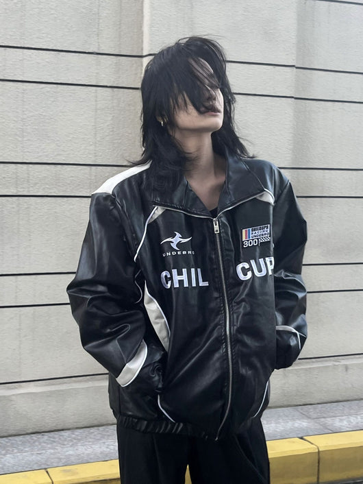 Chaqueta de Cuero PU Bordada para Motociclista - Diseño Holgado Americano - Image 9