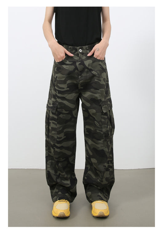 Pantalones Vaqueros Cargo Retro Camuflaje con Bolsillos Grandes - Image 9