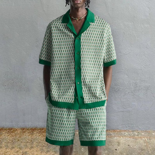 Conjunto de Dos Piezas para Hombre Talla Grande con Camisa Estampada y Shorts - Image 3