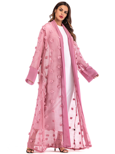 Cardigan Bata de Encaje Floral 3D con Cierre de Cordones y Mangas Largas - Image 27