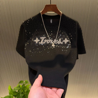 Playera Roja de Cuello Redondo con Letras de Brillantes - Image 14