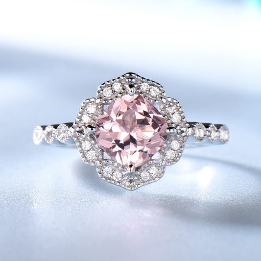 Anillo de Morganita Lujo en Plata Esterlina para San Valentín