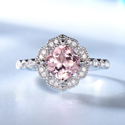 Anillo de Morganita Lujo en Plata Esterlina para San Valentín