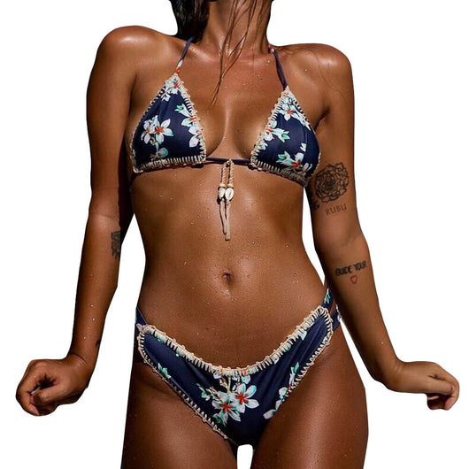 Bikini Tejido a Mano Azul Marino con Estampado Split Body - Cintura Baja Sexy - Image 5