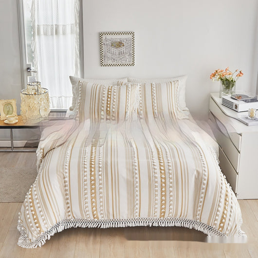 Juego de Cama Universitario Tres Piezas con Detalles en Colores Sólidos y Borlas - Image 3