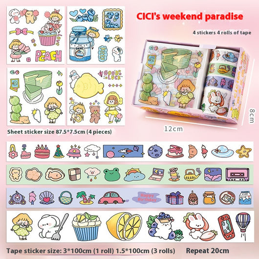 Set de Stickers Adhesivos Infantiles con Diseños Animados y Cinta Decorativa - Image 12