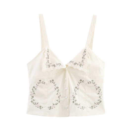 Blusa de Tirantes Bordada en Popelina - Estilo Europeo Minimalista - Image 10